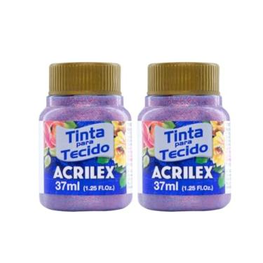 Imagem de Kit Com 2 Tintas para Tecido com Glitter Acrilex 37ml – Brilho Intenso, Alta Cobertura e Fixação a Frio para Suas Criações acabamento cintilante, alta cobertura e durabilidade superior, sendo ideais para customização de roupas, acessórios, peças decorativas e projetos artísticos em geral. (Rose 214)