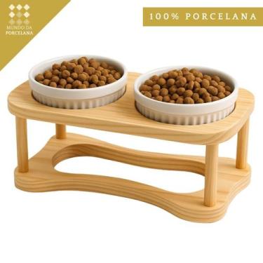 Imagem de Comedouro Colorido Cães E Gatos Elevado Ergonomico Duplo Em Porcelana 