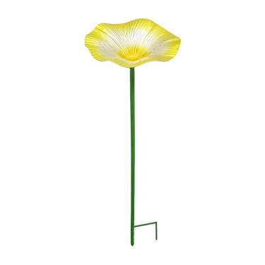 Imagem de MotiveTech Banheira para pássaros, alimentador de pássaros com suporte, enfeite de ferro de fácil instalação, tigela de alimentação para jardim, gramado, quintal, Amarelo