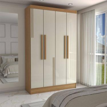 Imagem de Guarda-Roupa Solteiro Risk 4 Portas 3 Gavetas Cinamomo/Off White - Panorama Móveis