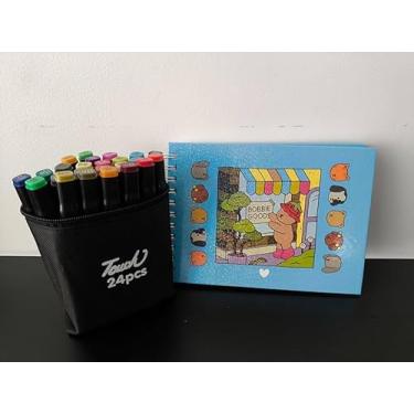 Imagem de Kit Artístico com Caderno Espiral Bob e Estojo com 24 Canetinhas (Azul)