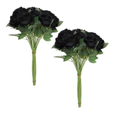 Imagem de Fafeicy Lindas Rosas Falsas Com Hastes, 50pcs Realmente Parecendo Rosas Artificiais para a Cultura da Vida do Memorial Day e Eventos Especiais (Preto)