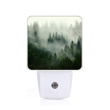 Imagem de EMXION Luz Noturna Green Misty Forest, Com Tomada De Parede, Lâmpada Led, Adequada Para Quartos, Cozinhas, Banheiros, Corredores, Etc. Sensor Automático Do Anoitecer Ao Amanhecer, Economia Energia