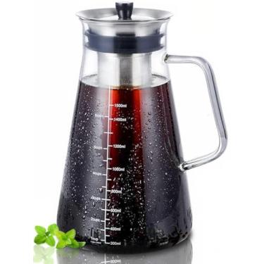 Imagem de Máquina de café hermética e fria, máquina de café gelado, máquina de chá fria, jarra de café fria, vidro de qualidade premium para casa, festa, lavável na lava-louças, Branco, 1.5L, 1