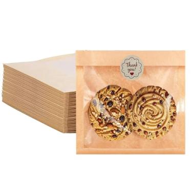 Imagem de Pacote com 100 sacos de biscoito com selo, sacos de padaria seláveis a quente com janela, saco de papel selável a quente para bagel, sanduíche, fatia de bolo, pastelaria, rosquinha