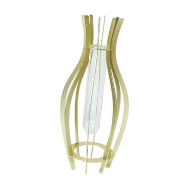 Imagem de WeiLaiKeQi Vaso de mesa tubo hidropônico transparente vaso de flores decoração arte planta recipiente plantador para estante escritório quarto sala estar, Dourado 8x8x25cm