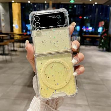 Imagem de Capa magnética dobrável com glitter gradiente para Samsung Galaxy Z Flip Fold 6 5 4 3, capa transparente com carregamento sem fio, amarela, para Samsung Galaxy Z Fold6