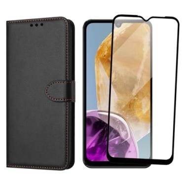Imagem de Capa Carteira Flip Cover com Película 3D para Samsung Galaxy M15, Preta, com Compartimentos para Cartões