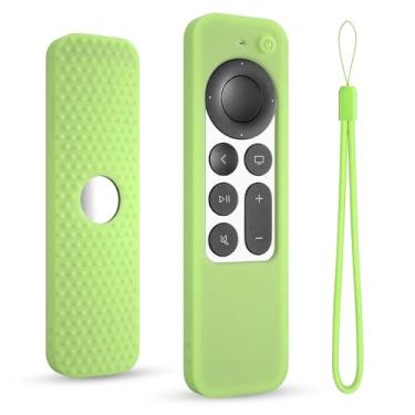 Imagem de Capa de silicone para Apple tv siri Remote 2021 2022 2023 capa protetora para controle remoto Apple 4k/hd tv anti manga com cordão (2ª/3ª geração) (verde-claro)