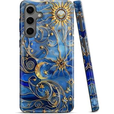 Imagem de ZISKGZO Capa Dual Guard para Samsung Galaxy S24 FE 5G, capa rígida de camada dupla + capa de silicone 2 em 1 - capa protetora para celular à prova de choque, lua sol estrela azul