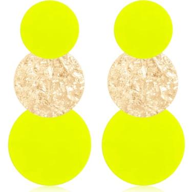 Imagem de Brincos pendentes longos de liga redonda feitos à mão - Brincos de disco redondo vintage dos anos 60, 70 e 80 anos 80 - Brinco feminino boho leve de verão para praia, Large, Metal, Sem pedra preciosa