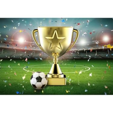 Imagem de Yeele 2,1 x 1,5 m Troféu Campeão de Futebol Pano de Fundo Estádio Campeonato de Futebol Confetti Ouro Troféu Fotografia Fundo para Festa de Aniversário Tema de Futebol Suprimentos para Sessão de Fotos