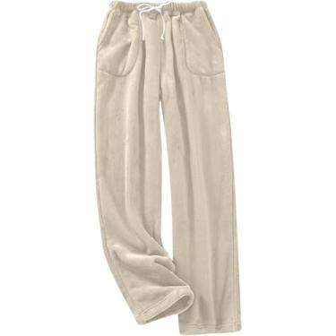 Imagem de Calças De Pelúcia Homens Mulheres Fleece Calças De Pijama Grossas De Pelúcia Para Mulheres Unissex Calças De Pijama De Lã Macia Para Casa Calças Longas E Quentes De Lazer, Beige, M
