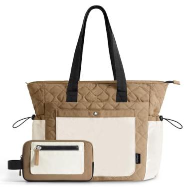 Imagem de TOPEAST Bolsa feminina para trabalho, bolsa acolchoada com zíper para viagem, bolsa de mão leve e inchada para enfermeira, bolsa de ombro acolchoada, marrom