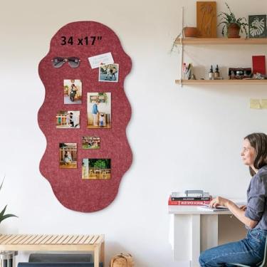 Imagem de Quadro de avisos fofo para paredes 86 cm x 43 cm, quadro de imagem para fotos quadro decorativo de cortiça para escritório, quadro de avisos de feltro com 15 pinos (nuvem - vermelho)