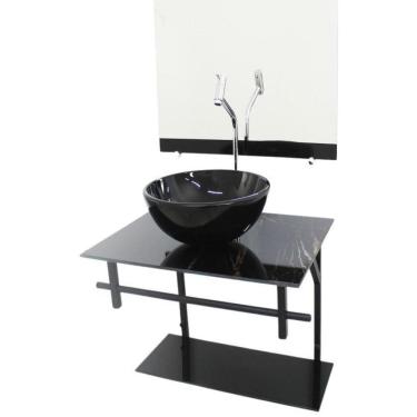 Imagem de Kit Gabinete Banheiro 60Cm Mármore Preto + Torneira