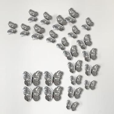 Imagem de Decorações de borboleta prateada 3 tamanhos para decoração de parede, decorações de festa, artesanato, buquê, decoração de bolo, arranjos de flores, decoração de quarto