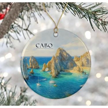 Imagem de Enfeite de aquarela Cabo Mexico – Lembrança de Natal de cerâmica – Aniversário de lua de mel – Lembrança de viagem – Presente de inauguração de casa – Presente para amantes de cabo impresso em ambos