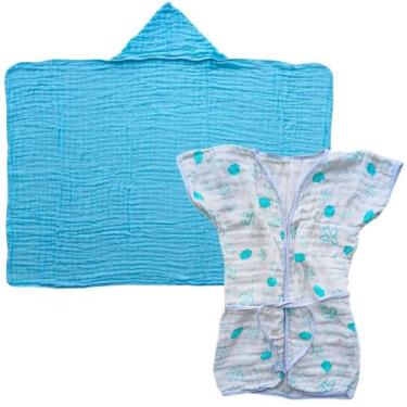 Imagem de Kit Toalha Banho Soft Capuz + Roupão infantil grande ate 4 anos piscin