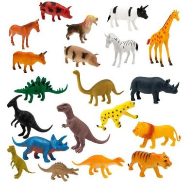 Imagem de Kit 20 Animais Dinossauro Selva Fazenda Emborrachado - STORE SHARK