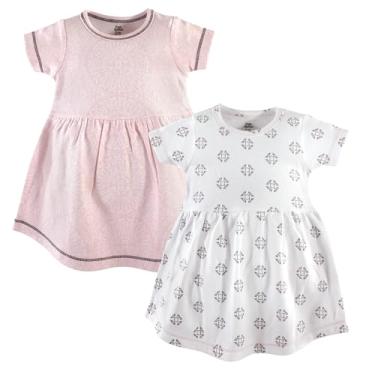 Imagem de Luvable Friends Hudson Baby Vestidos de manga curta 2 unidades, Redemoinho rosa, 4 Anos