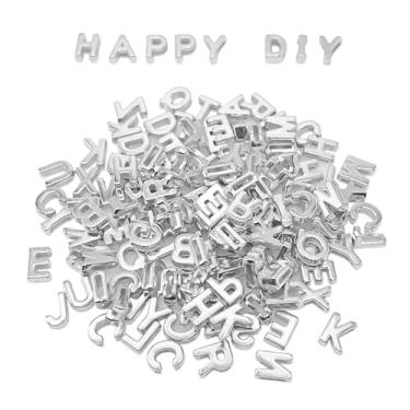 Imagem de 400 peças de contas grandes de letras do alfabeto, amuletos grandes de A-Z para fazer joias, pulseiras, colares, chaveiros, artesanato DIY, contas de plástico para acessórios personalizados (cor prata