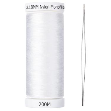 Imagem de Simthread Fio de nylon transparente invisível de 200 m de espessura de 0,18 mm, para costura de tecido de alto peso, decorações de miçangas e pendurar