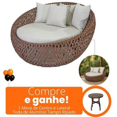 Imagem de Sofá Concha Redonda 1,50m Alumínio e Corda Náutica - NossaKasa Móveis