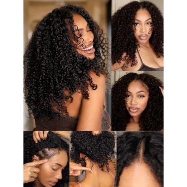 Imagem de Sunber Perucas de cabelo humano encaracolado em V melhoradas em U para mulheres, sem cola, em forma de V, peruca afro-encaracolada, não deixa de fora, sem gel, sem renda, clipe em forma de V, peruca