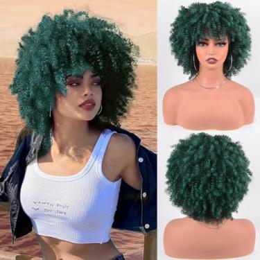 Imagem de Vitorish Perucas de cabelo encaracolado afro para mulheres negras 25,5 cm 230 g/peça, resistente ao calor, feita à máquina, peruca sintética de cabelo cacheado curto com franja para festa cosplay dos