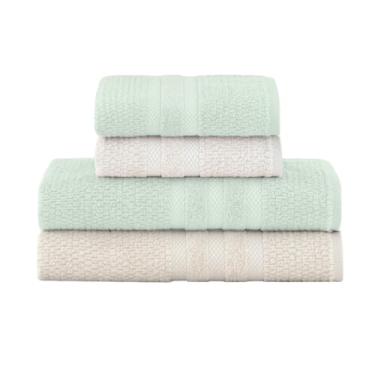Imagem de JOGO DE BANHO BUDDEMEYER VANILLA EXTRA SOFT 100% ALGODÃO TOALHA DE BANHO ALTA ABSORÇÃO MACIA GRANDE 4 PEÇAS - BANHO E ROSTO - LUXO - NEW COLORS (Verde e Bege)