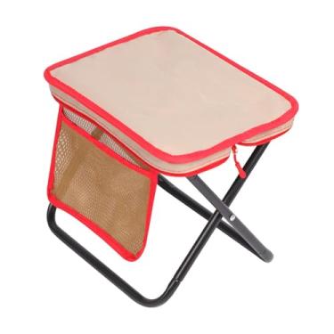 Imagem de Generic Banco dobrável para acampamento, reclinável, com apoio para os pés, cadeira de, resistente, leve, mini cadeira dobrável com bolso lateral, Cáqui E Vermelho, L