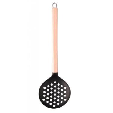 Imagem de Escumadeira de Nylon Preta Cabo De Aço Inox Rose Gold 34cm - Lyor
