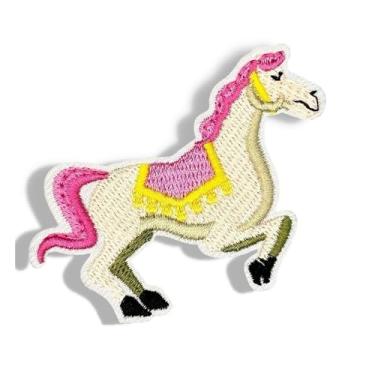 Imagem de 10 peças de remendos decorativos bordados autoadesivos de cavalo rosa para cobrir buracos para jaquetas, tendas, bolsas, almofadas para roupas