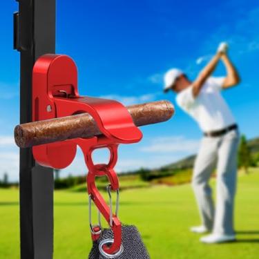 Imagem de MAGOLFIN Clipe magnético de suporte de golfe para carrinho de golfe com design de gancho, suporte de carrinho de golfe de liga de alumínio com aderência segura e alça de gancho e laço, acessórios de