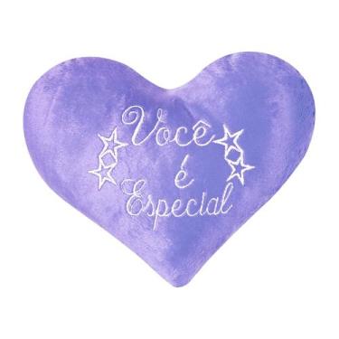 Imagem de Almofada Coração Pelúcia Velboa Bordado Frases Românticas - Vitor Bord