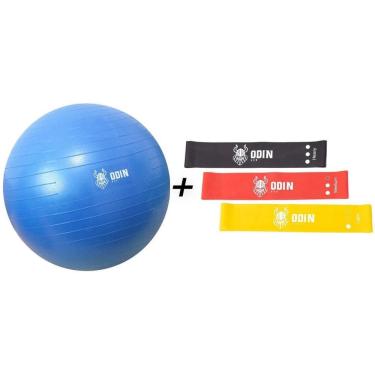 Imagem de Kit Elastico Treino Mini Band Bola Pilates 65 Odin Fit Azul