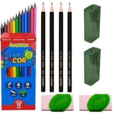 Imagem de Kit Escolar New1 Lápis de Cor, Lápis Preto, Borracha e Apontador - Kit