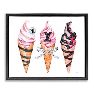 Imagem de Stupell Industries Cones de sorvete glamourosos preto emoldurado com tela flutuante design de arte de parede por Amanda Greenwood, 25 x 31