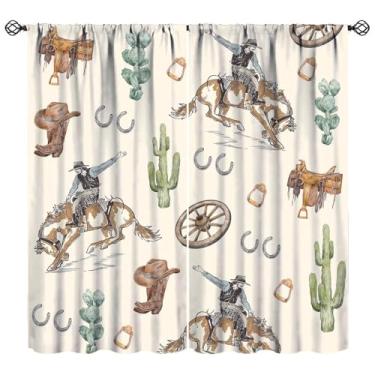 Imagem de Cortinas blackout caubói do oeste selvagem cowboy passeio cavalo cacto deserto vintage rústico casa de fazenda para meninos adolescentes homens quarto sala de estar varão bolso decoração cortinas