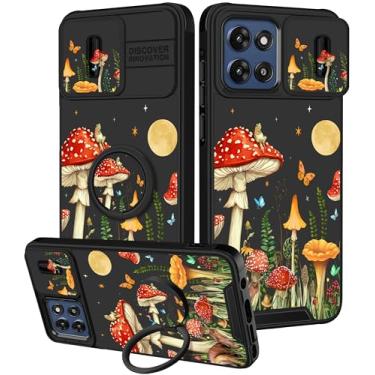 Imagem de Funermei Capa para Moto G Stylus 5G 2025 - Capa de telefone feminina bonita estética cogumelo design exclusivo com capa de câmera e suporte de anel Funda para Motorola G Stylus 5G 2025