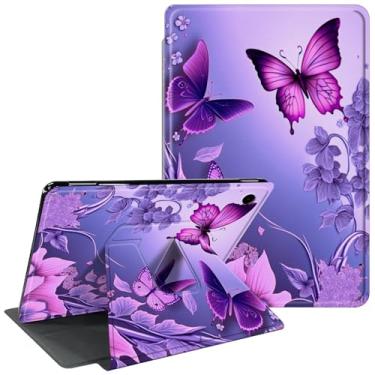 Imagem de CGFGHHUY Capa para Galaxy Tab A9 Plus, suporte giratório de 360 graus, capa protetora inteligente com ativação automática para Samsung Galaxy Tab A9 Plus 11 polegadas 2023 - flores rosa borboletas