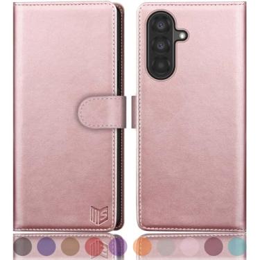 Imagem de SUANPOT Capa carteira compatível com Samsung Galaxy A56 com suporte de cartão de crédito com bloqueio RFID, capa protetora de couro PU flip book mulheres homens para Samsung A56 capa de telefone ouro