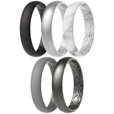 Imagem de ThunderFit Anéis de compromisso femininos de silicone respirável para suas alianças de casamento - 4 mm de largura, 1,5 mm de espessura - pacote variado de 1 a 12, 7.5 - 8 (18.2mm), Silicone, Sem