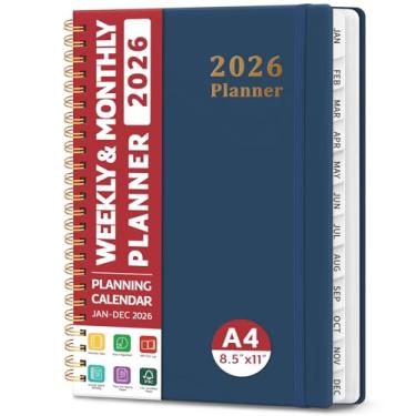 Imagem de Agenda 2026, agenda semanal e mensal, janeiro de 2026 a dezembro de 2026, agenda de calendário de capa dura com abas para mulheres e homens, bolso interno, encadernação espiral, perfeito para
