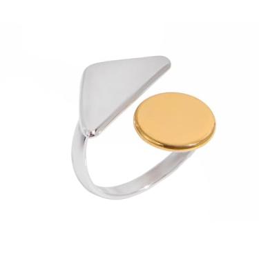 Imagem de Anéis geométricos empilháveis para mulheres, aço inoxidável, minimalista, eternidade, anel, círculo, triângulo, envoltório aberto, dedo do meio, casamento, coquetel, declaração, amizade, joia