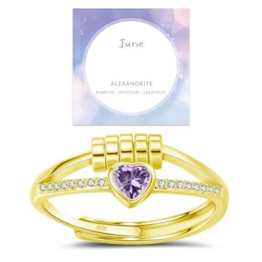 Imagem de Anéis de pedra do mês de nascimento para mulheres, delicados anéis de ansiedade, anel de coração de ansiedade, anel giratório ajustável para mulheres, presentes de aniversário e Natal para esposa