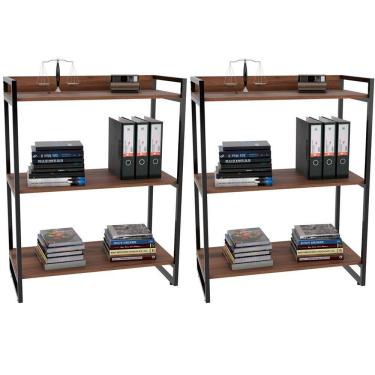 Imagem de Kit 2 Estantes Com 3 Prateleiras Escritório 104x80 Cm Nogal
