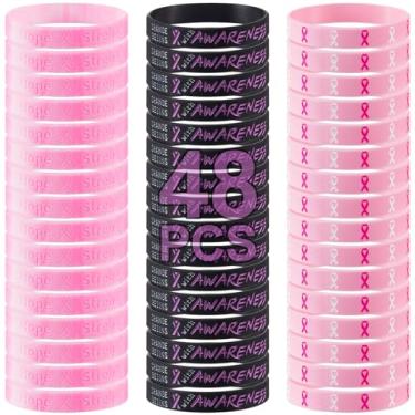 Imagem de 48 pulseiras para câncer de mama – fita de silicone para conscientização do câncer de mama pulseira de silicone esperança fé amor suporte inspirador pulseira para lembrancinhas de artigos de festa