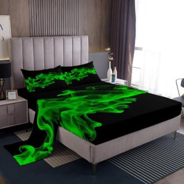 Imagem de Feelyou Jogo de lençol King verde ombré, abstrato, para decoração de quarto de meninos, meninas, adolescentes, com bolso alto, lençol com elástico alto, feminino e masculino e 2 fronhas